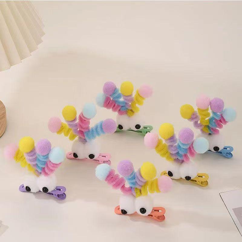 5Pcs Furry Big Eyed Doll Headwear Plush Cartoon Duckbill Clip Hair Clip Dopamine Colorful Hairpin For Women Girl Hair Accessory