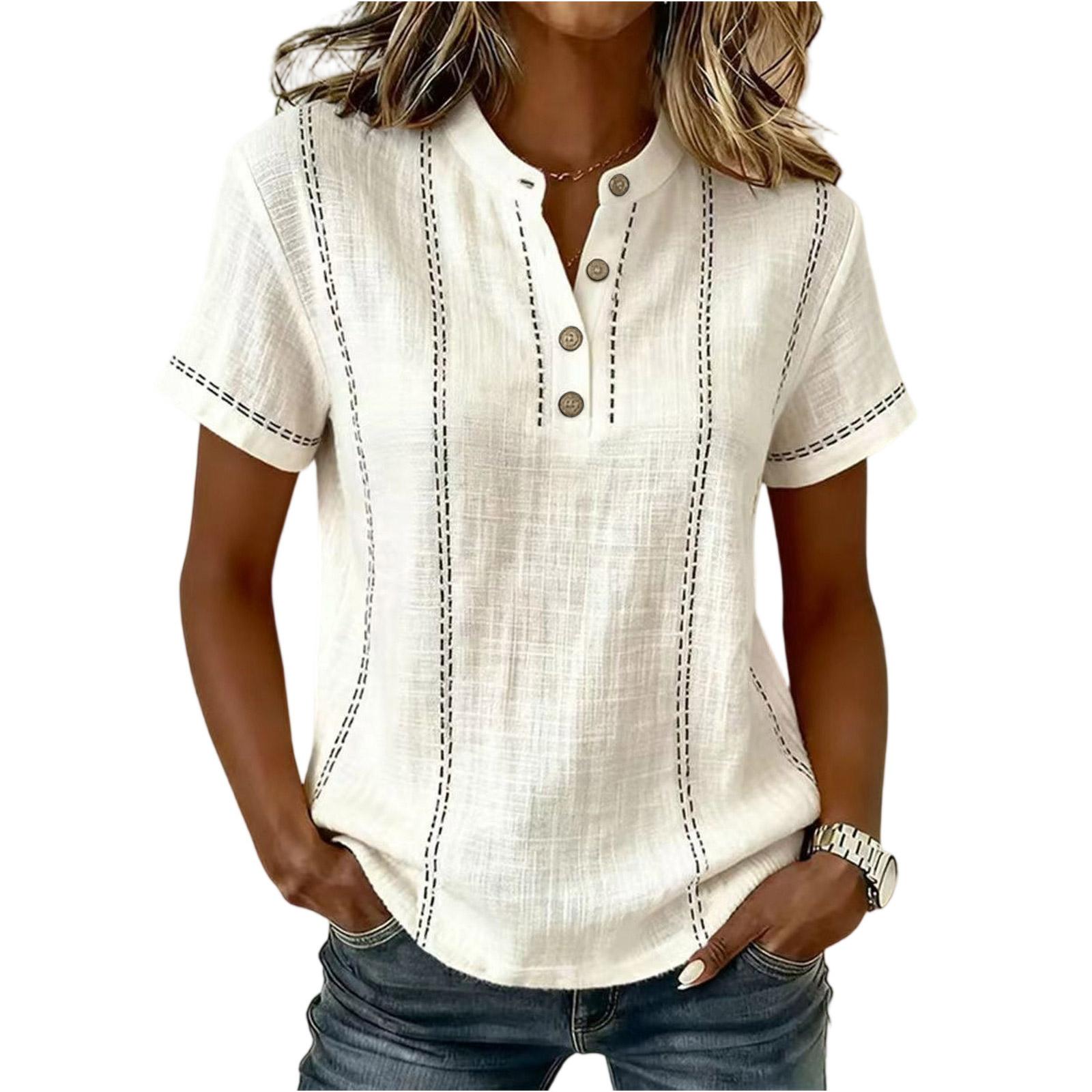 Fashionable Women s Button Up Collar Short Sleeved Women s Shirt L