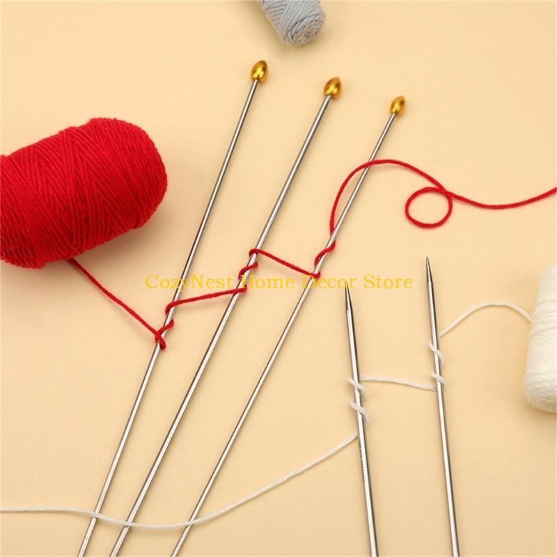92MF 7Pcs Stainless Steel Knitting Needle Set Double Pointed Head Knitting Needle Single Pointed Knitting Needle for Beginner