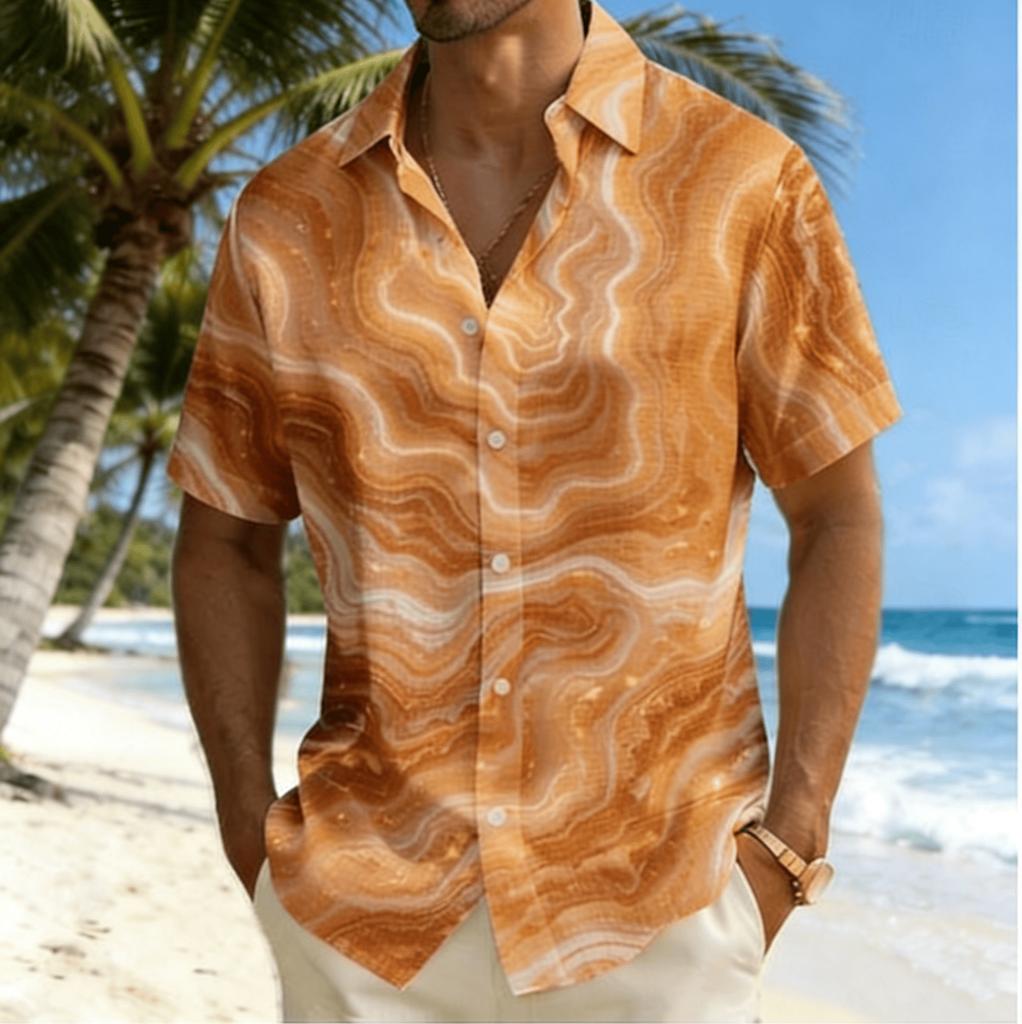 Men's Watercolor Print Short Sleeve Shirt, Spring Summer Minimalist Hawaiian Vacation Blouse, Loose Casual Top