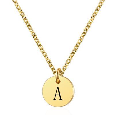 Women Letter Round Pendant Titanium Steel Clavicle Chain Necklace Jewelry Gift