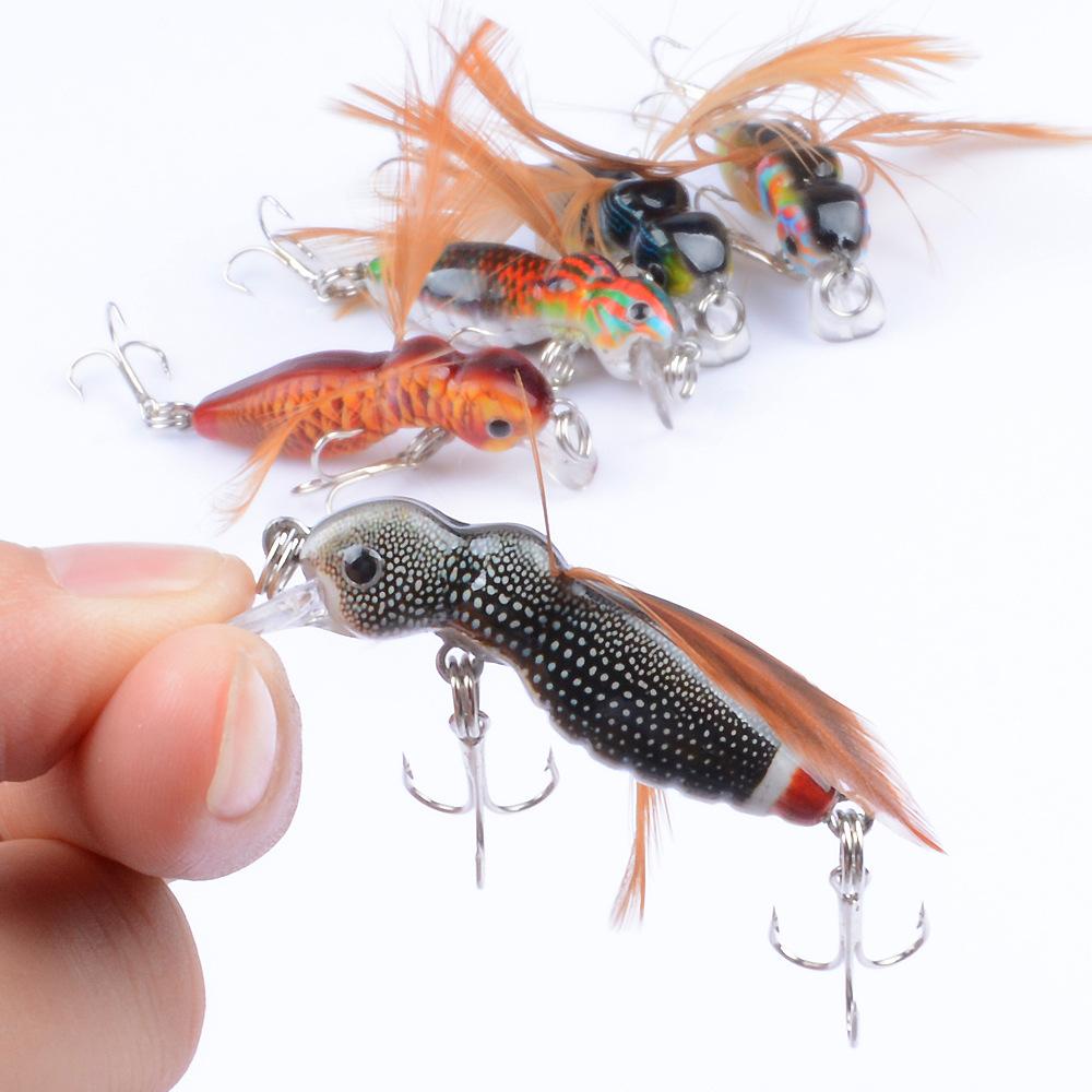 1Pcs Ant Minnow Fishing Lures Bait Hooks 3.2cm/4.5g Feather Fake Bait Hard Fishing Rattle Bead 3D Eye