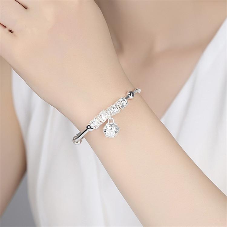 Fine Silver Color Hollow Bells Ball Bangles Adjustable Bracelets for Women Fashion Holiday Gifts Party Wedding Jewelry