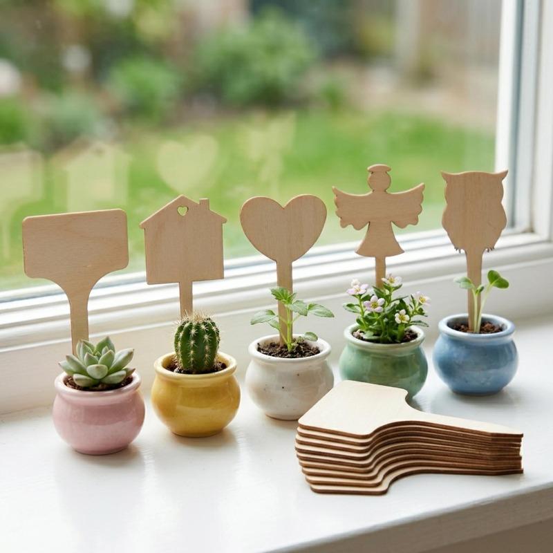Wooden Plant Labels Multi-shape Blank Garden Marker Stakes DIY Writing Tags for Potted Flower Herb Seed Vegetable Identification