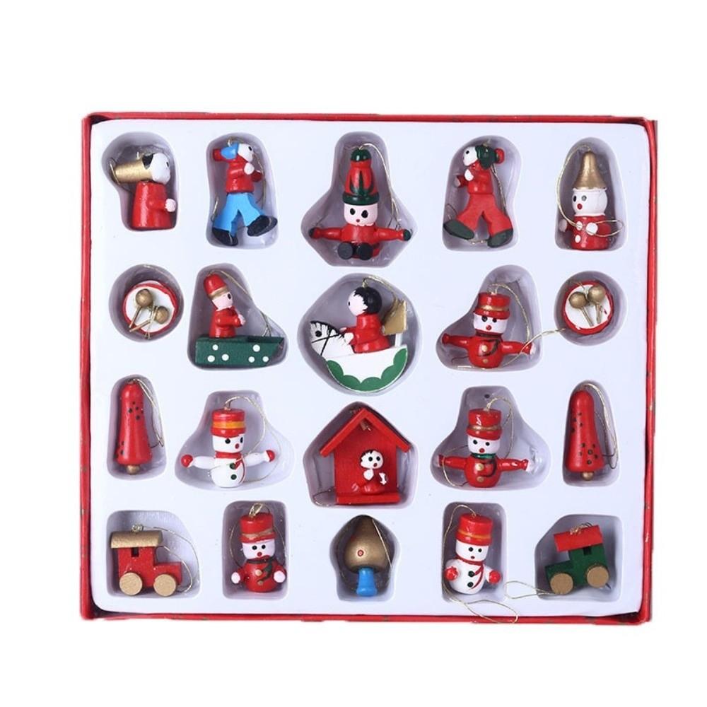 Multi Wooden Christmas Tree Decoration Boxed Set Small Pendant Wooden Ornaments DIY Cartoon Image Christmas Tree Hanging Set