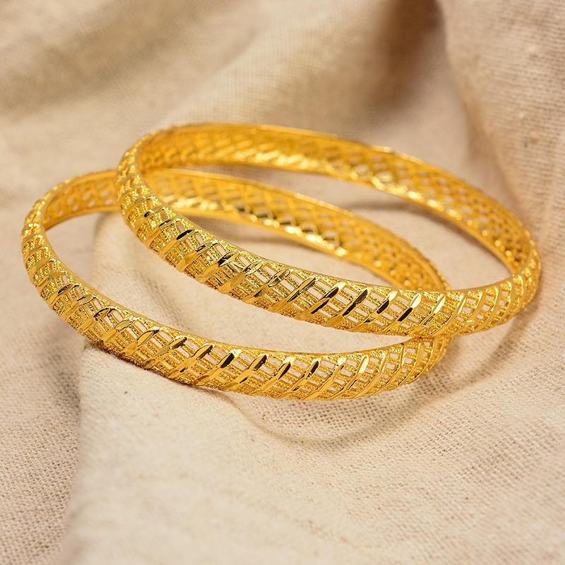 African Gold Color Shiny Bangles for Women Girls Dubai Circle  Bride Wedding Bracelet Ethiopian Jewelry