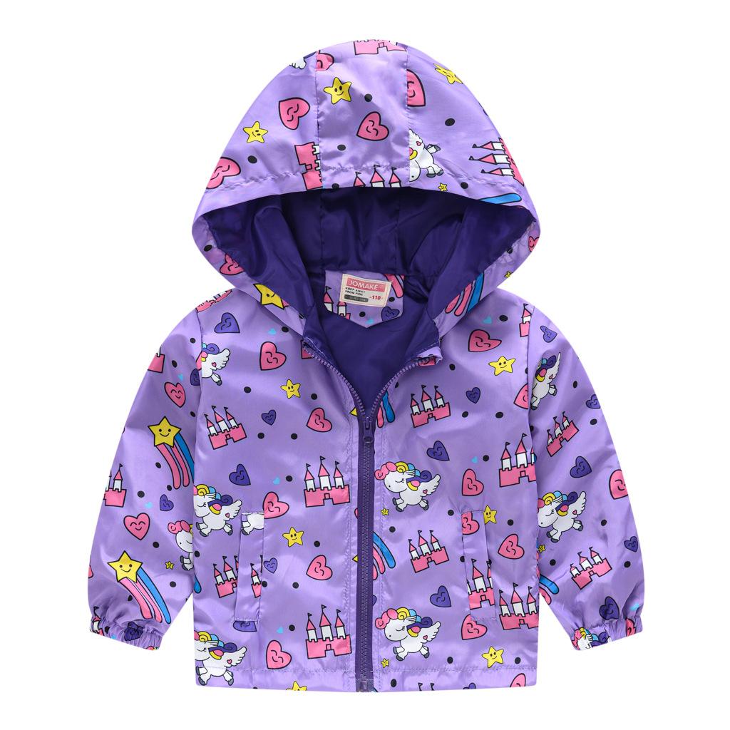 Toddler Kids Cartoon Print Hooded Jacket Boys Girls Lightweight Windproof Zip Up Casual Outerwear Coat
