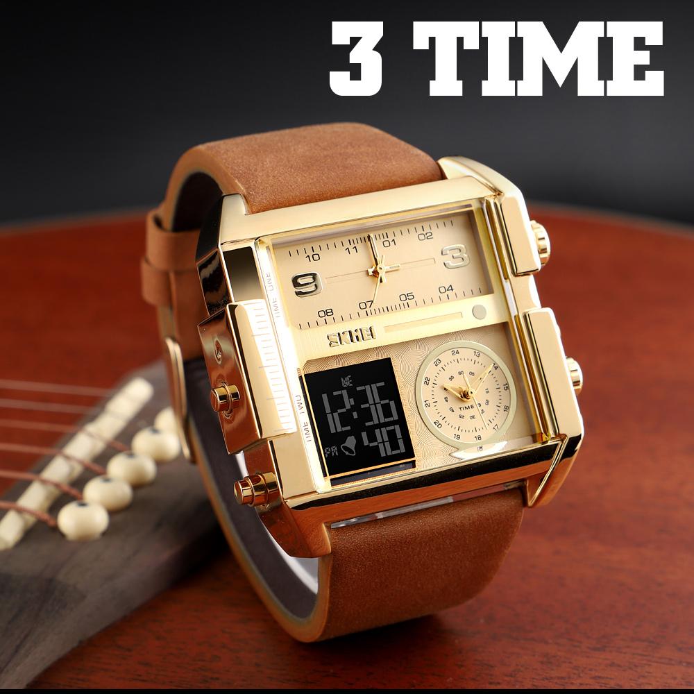SKMEI Men's Quartz Movement Watches 3 Times Multi-functional Men Sports watch Top Luxury Brand Military Digital Wristwatch reloj