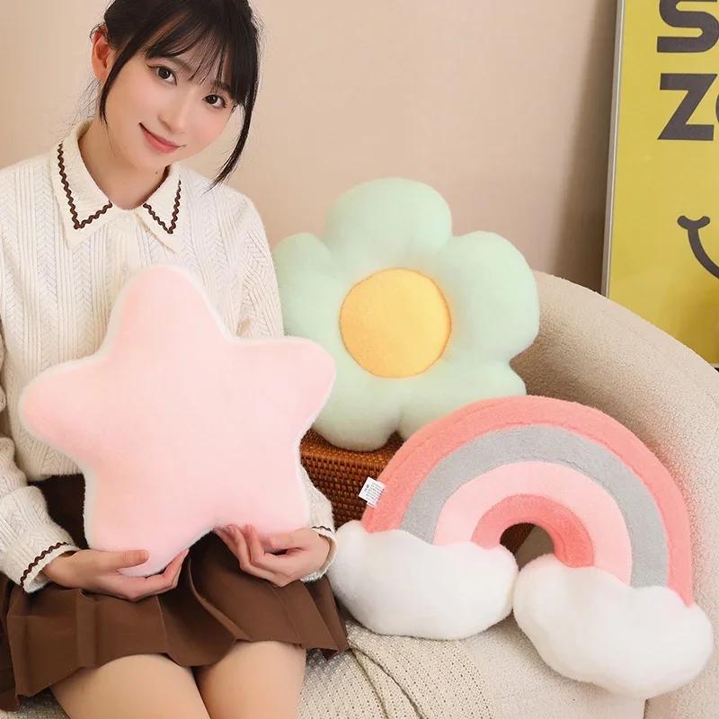 Natural Plush Pillow Stuffed Soft Shooting Star Heart Flower Rainbow Cloud Moon Crown Decor Sofa Chair Cushion Kids Gift