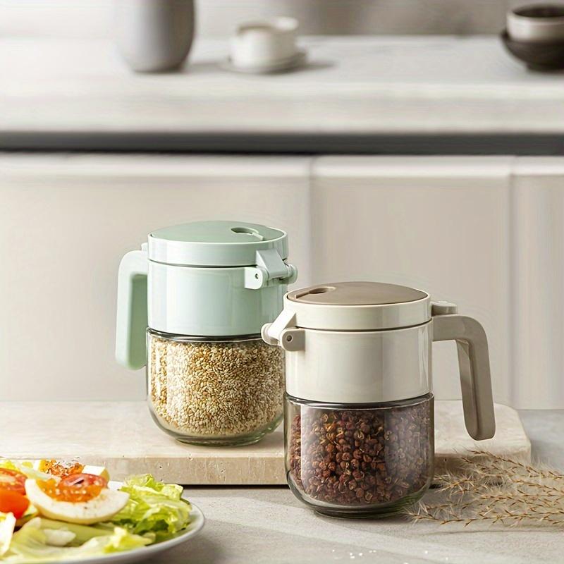 2pcs Glass Spice Jars with One Touch Lid,3 Adjustable Salt/Spice Shakers Kitchen Seasoning Containers for Precise Cooking BBQ, Bbq Accessories