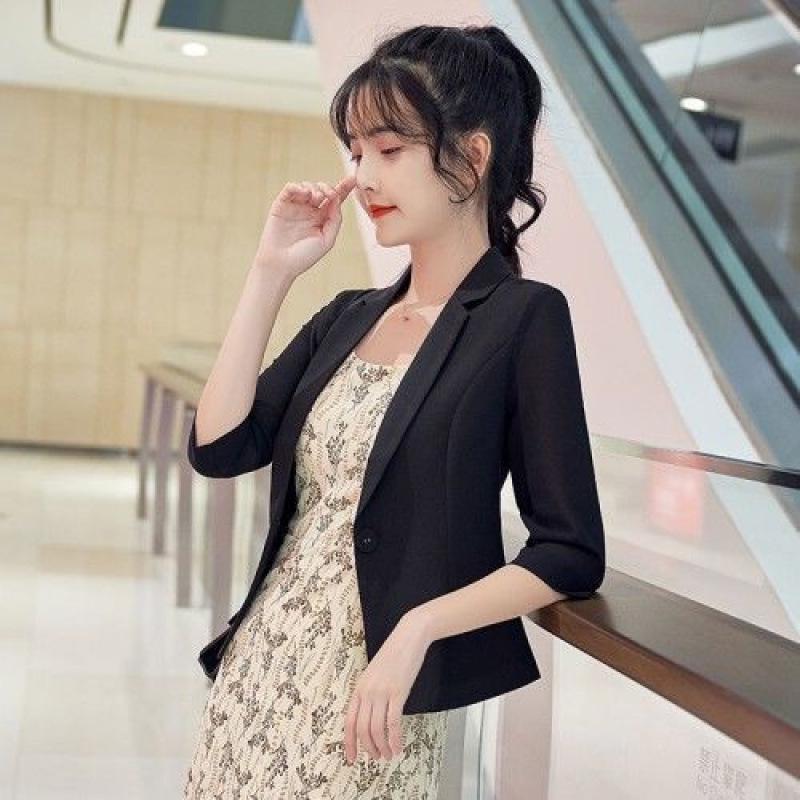 

White Three-Quarter Sleeve Petite Blazer for Women - 2026 Summer New Arrival, Popular Internet Celebrity Style 3XL
