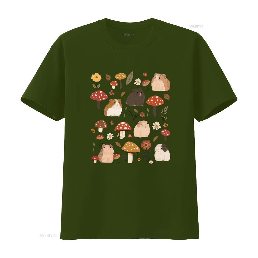 Adorable Guinea Pig And Mushroom Print T Shirt For Mom Lovers With Cottagecore Style Vintage Casual Fashion Unisex