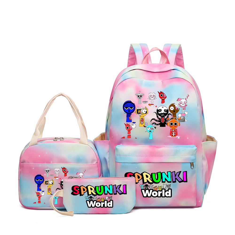 Rhythm Box Music Game Heat Transfer Backpack Sprunki Primary and Secondary School Students Children's Cute Schoolbag Three-piece Set