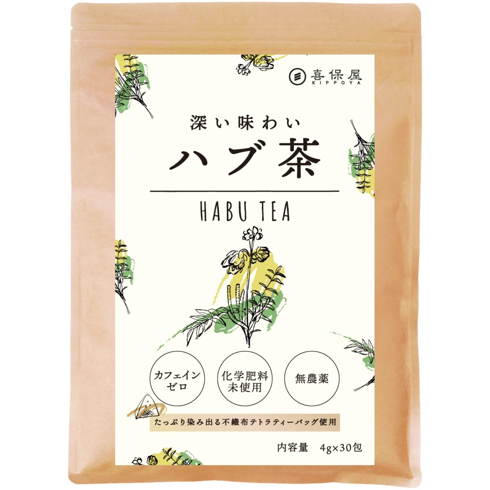 

Чай Kihoya Deep Flavor Habu 4 г x 30 пакетиков Производство чайных пакетиков Сделано в Японии [Без пестицидов/Специальный метод] Без кофеина