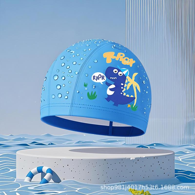 Comfortable Waterproof PU Swim Cap for Kids with Cartoon Print & Hair Protection