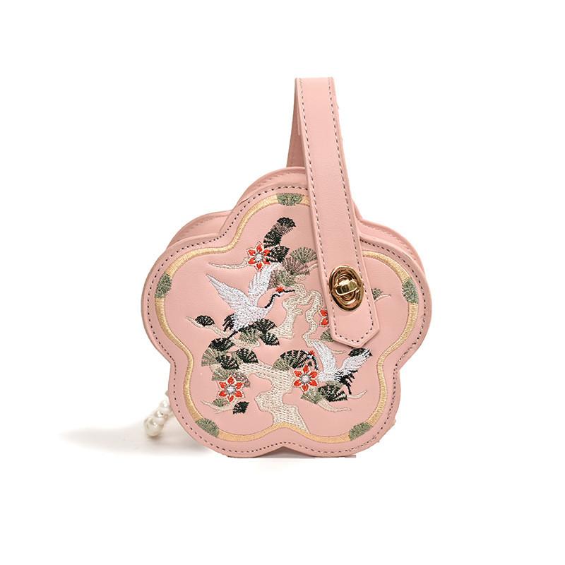 Charming Kids Floral Design Embroidered Shoulder Bag Lightweight Summer Handbag розовый