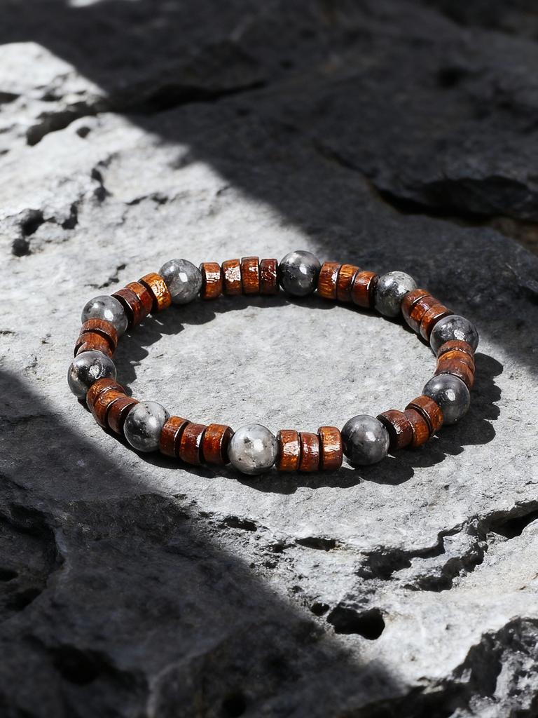 Retro Style Gold color Volcanic Lava Stone Beaded Bracelet Brown Wood Beads Energy Reiki Charm Grounding Protection Jewelry Gift