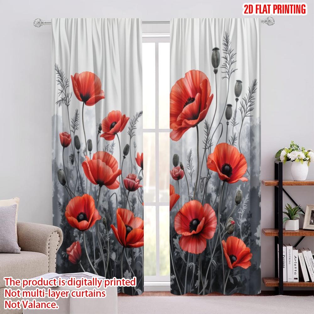 

2 шт., 2D печать на плоскости Популярные шторы Алые цветы Полиэстер (без удилища) Подарки для спальни, гостиной, офисного декора 52.50 × 116.00 cm 2 pcs