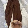 Maillard Brown Velvet Thickened Wide-leg Jeans Women's Autumn and Winter High-waisted Loose and Thin Straight-leg Pants