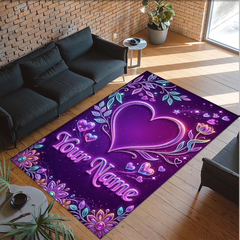 Valentine Love Theme Crystal Velvet Rug Personalized Custom Name Text Soft Floor Mat Home Decor
