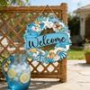 Benvenuto Estate Cartello Conchiglie Stella Marina Appeso a Parete Ghirlanda Rustico Costiero Spiaggia Legno Rotondo Appendiporta per Porta d'Ingresso Portico Cortile Decorazione