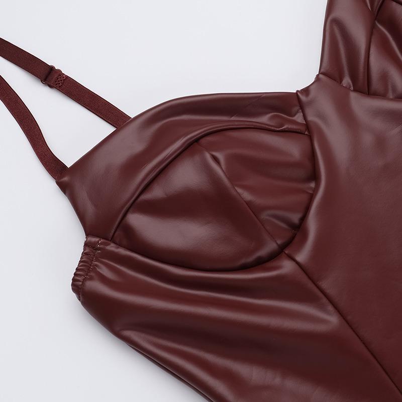 Abito da Donna Temperamento Moda Tinta Unita PU Pelle Imbottito Sexy Vita Stretta Cinturino Fianchi