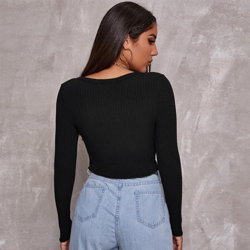Spring and Summer New Long-sleeved Open-button Cardigan Top, Sexy Button-knitted T-shirt