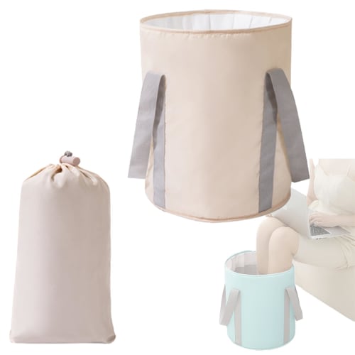 Alpha Depot Folding Bucket, Footbath, Insulated Footbath, Outdoor Bucket, Camping, Foldable, Portable, Compact, with Storage Bag (Beige, Large)