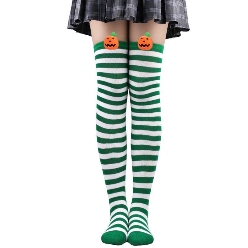 Halloween Striped Over Knee Socks Cartoon Demon Casual Women