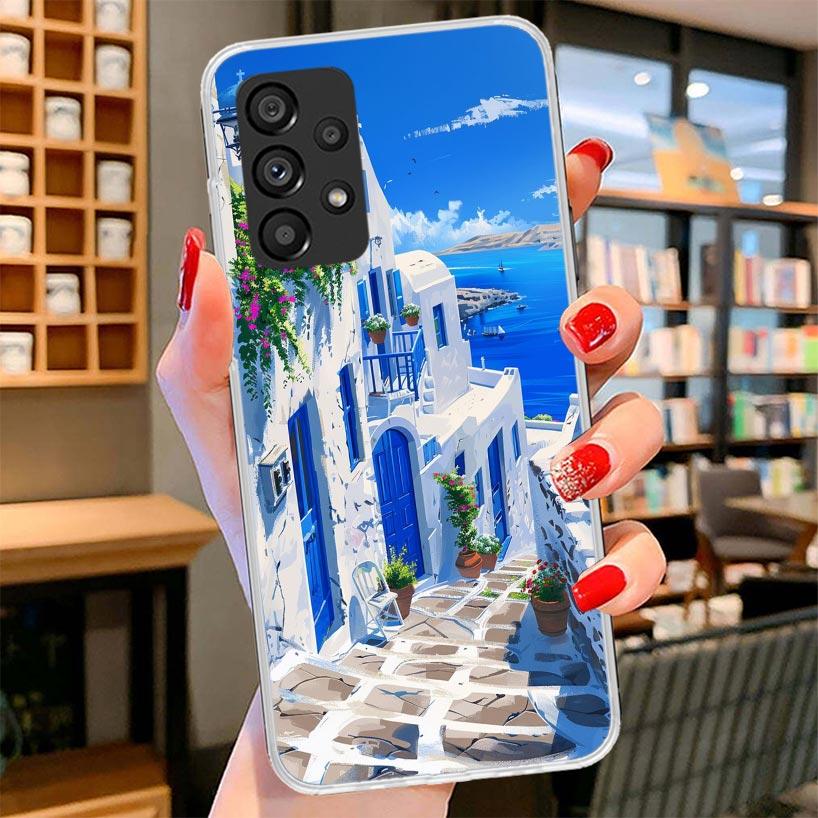 Greece In Summer Santorini Phone Case For Samsung Galaxy A12 A22 A32 A52 A72 A02S Phone Case Note 20 Ultra 10 S10 Plus A51 A71 A
