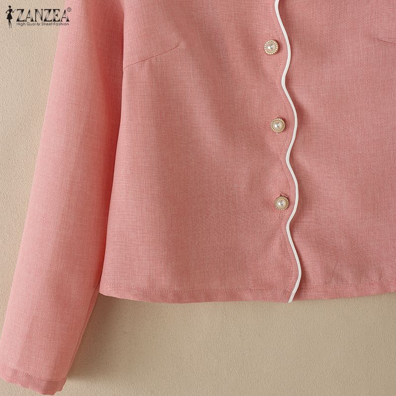 ZANZEA Blusa tipo cárdigan fina de manga larga con escote en V informal para mujer