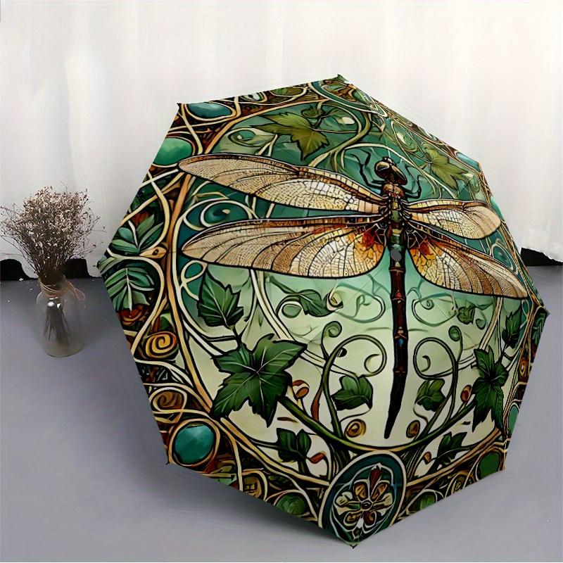 1pc Dragonfly Nature Automatic Open/Close Umbrella, Functional Design, 8-Ribs Sturdy Canopy, Durable Ribs, Outdoor Accessory, Fun Pattern, H
