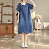 Short sleeve Plus size vintage new in dresses for women casual loose midi summer denim dress