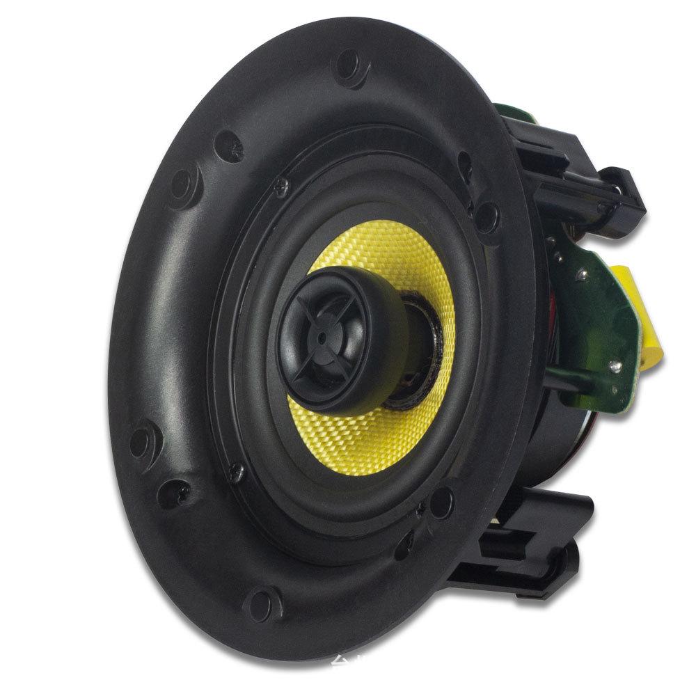 4-inch 2-way ceiling speaker with fixed impedance and narrow bezel grille for home or commercial use.