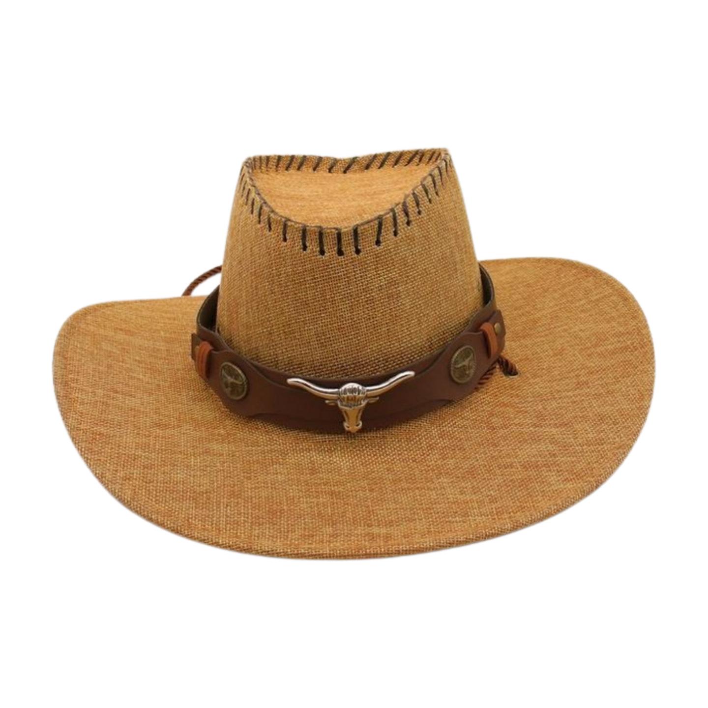 

Cross-Border Amazon National Bullhead Hat Fashion Sunscreen Hat European, American And Western Cowboy Hat Thin Big Edge Sunscreen Hat one size [western bull]
