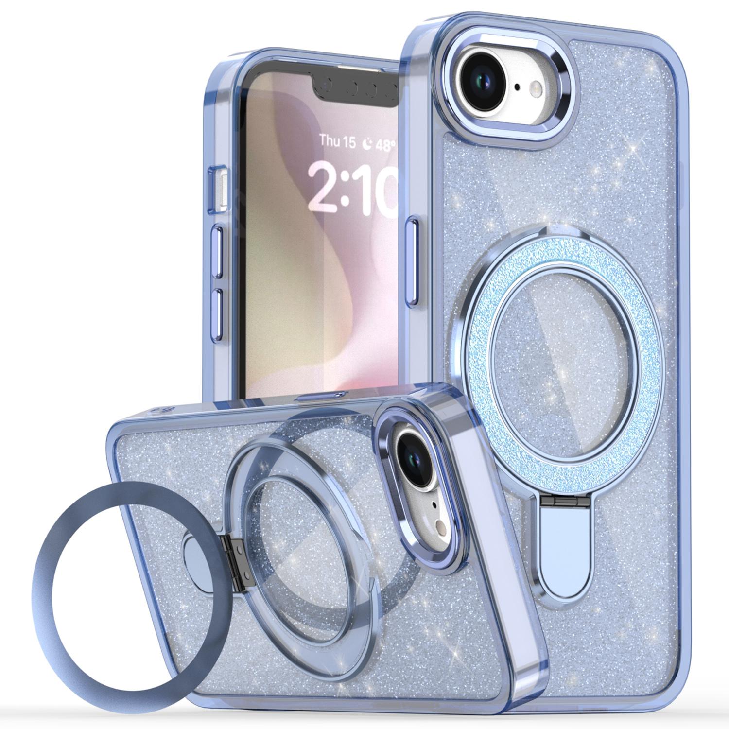 

For iPhone 16e Case Glitter Design TPU+PC Kickstand Phone Protector Blue