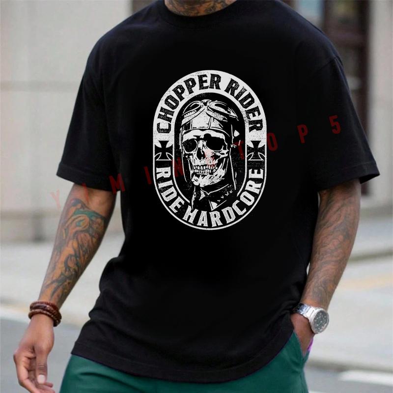 Chopper Rider Ride Hardcore Vintage Motorcycle T-shirt Men's Summer Cotton Casual Short-sleeved