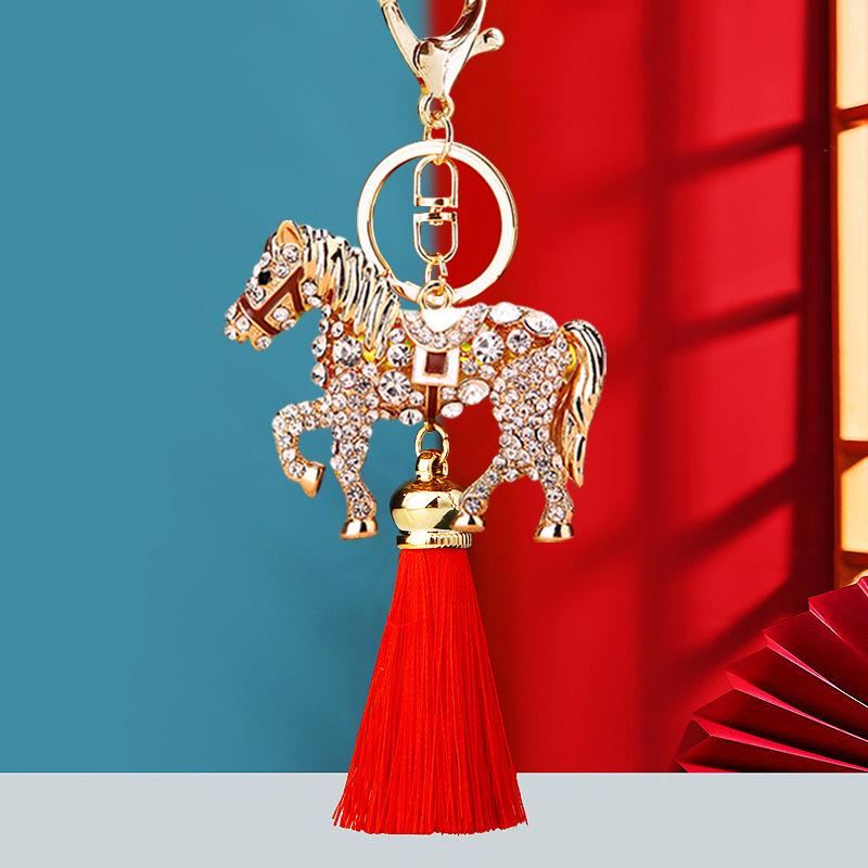 Новогодний Знак Зодиака Лошадь Брелок/Подвеска для Сумки/Брелок Со Стразами красный