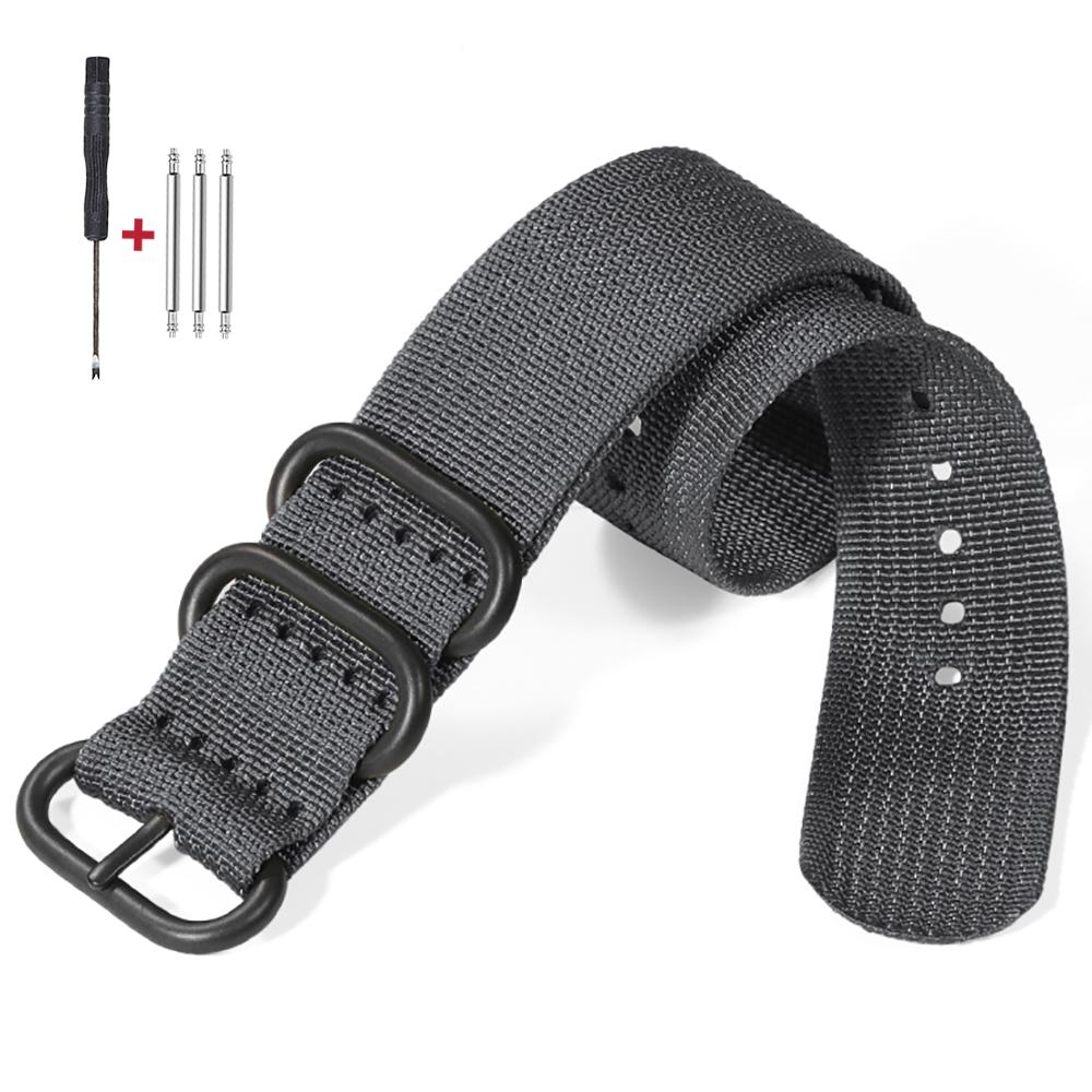 Multicolor Watch Band Nylon Black Ring Buckle Strap 18/20mm 22mm 24mm Striped Waterproof Replace Watch Accessories for Man Women