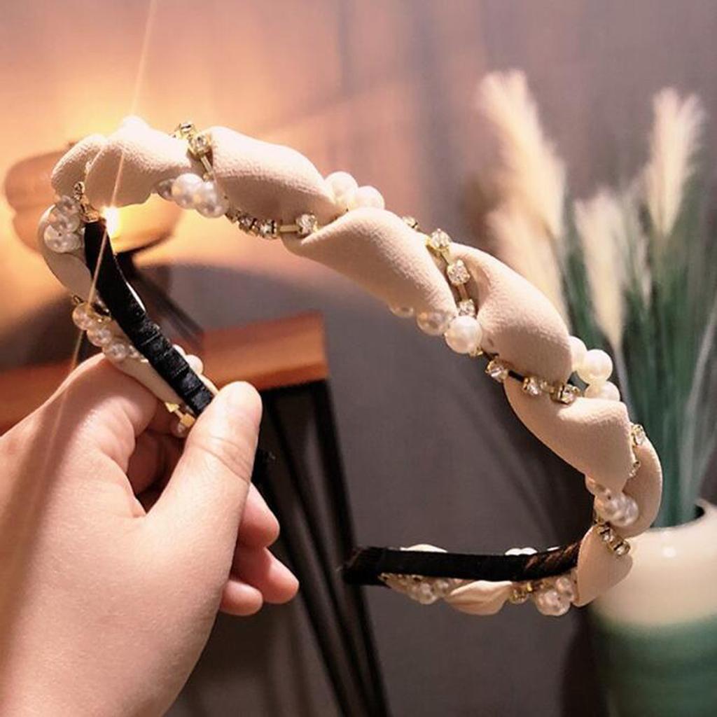 PROLY New Fashion Women Hairband Fresh Rhinestone Pearls Headband Classic Braided Headwear Adult Hair Accessories