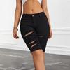 Damen Sommer Schwarze Ripped Jeansshorts mit roher Kante