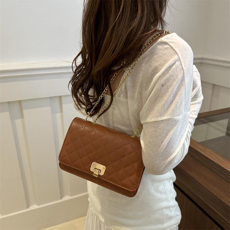 Classic diamond plaid chain bag 2025 autumn and winter versatile embroidered small square bag casual fashion one-shoulder crossbody bag women's bag