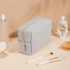 Portable Makeup Bag Faux Leather Cosmetic Bag Waterproof Solid Color Toiletry Organizer for Daily Use Travel Business Trip