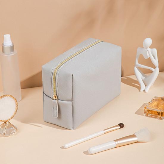 Portable Makeup Bag Faux Leather Cosmetic Bag Waterproof Solid Color Toiletry Organizer for Daily Use Travel Business Trip