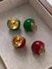 Vintage Green Enamel Ear Cuffs | Women's Luxury High-End Earrings | Retro Chic White Studs