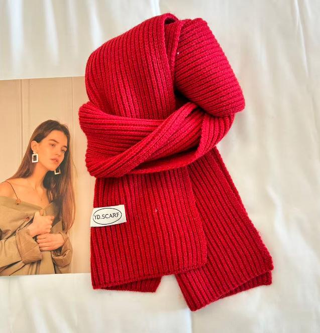 Korean ins simple solid color wool knitted scarf women's winter blue warm couple student neck scarf