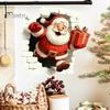 Santa Claus Window Clings Christmas Wall Stickers, 3D Reindeer Break-Through Self-Adhesive Winter Party Supplies Decal, Removable Stickers for Living