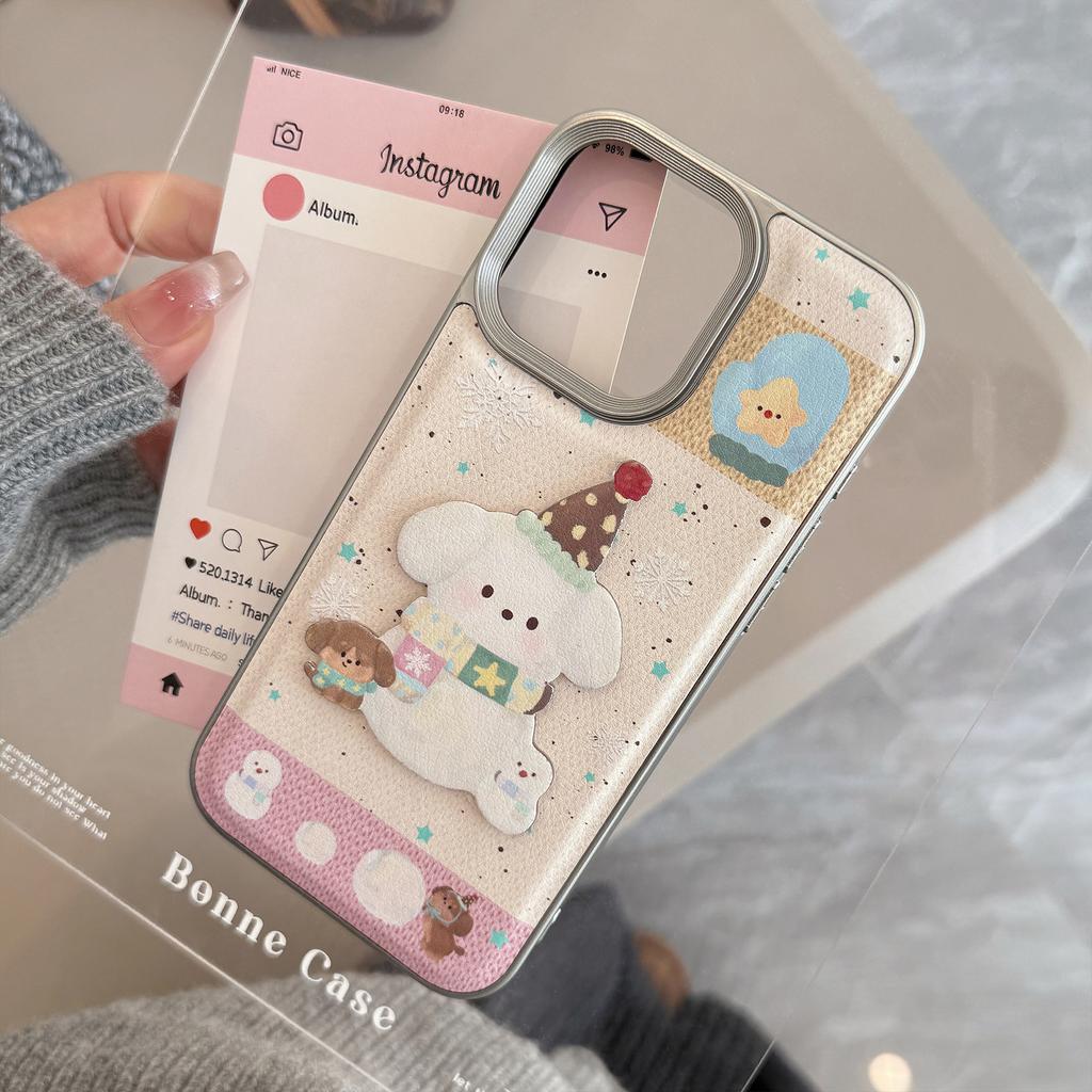 Sweet Girl Puppy Apple16Phone case17pro max Suitable for three-dimensional leatherwork iPhone15Anti-Fall14Hard