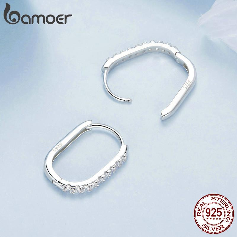 BAMOER 925 Ασήμι 925 Ορθογώνια Σκουλαρίκια Κλιπ Κομψά Κρικάκια με Ζιργκόν για Γυναίκες Δώρο Κοσμημάτων Γάμου/Αρραβώνα