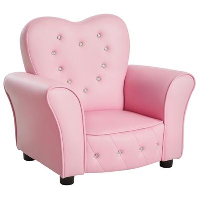 Gepolsterter Kindersessel, Kinderzimmerstuhl mit PVC-Bezug und Holzrahmen, 59x41,5x49cm, Rosa